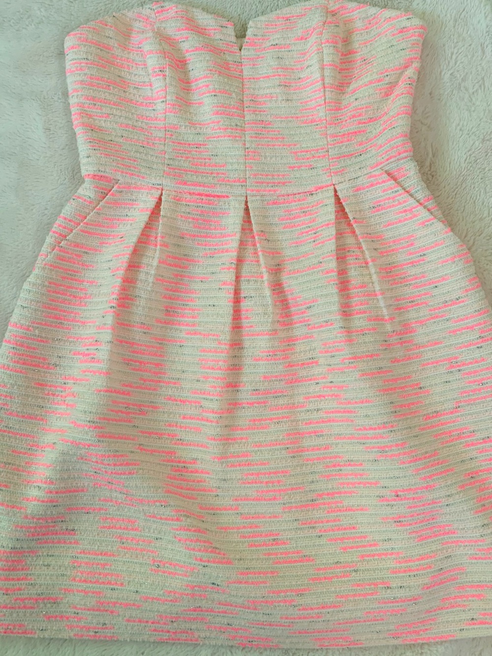 Moulinette Soeurs Strapless Cream Dress with Neon Pink Stripes